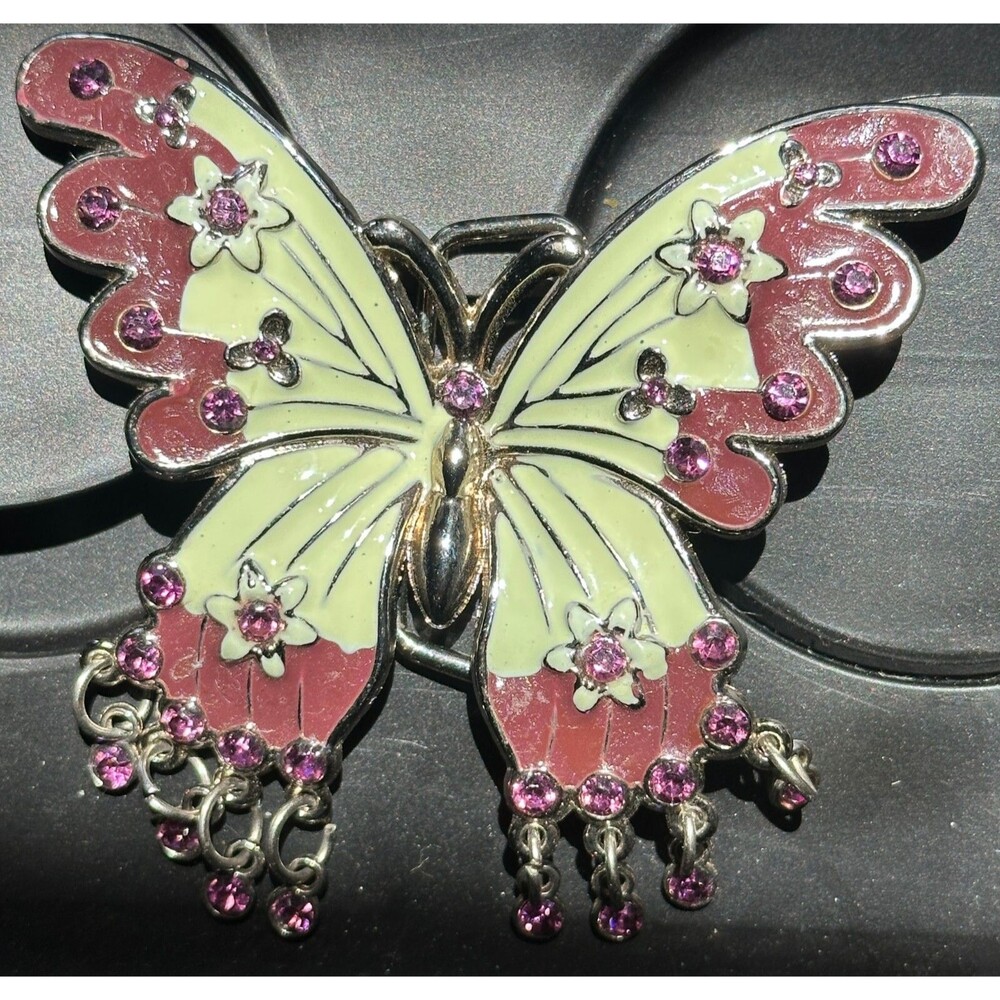 Purple White Enameled Butterfly Belt Buckle Women’s Fashion Accessory Boho Chic